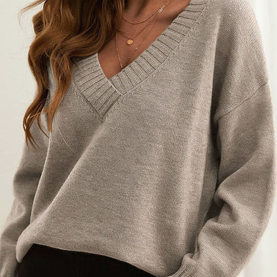 Frieda | Oversized dames gebreide trui met v-hals en lange mouwen
