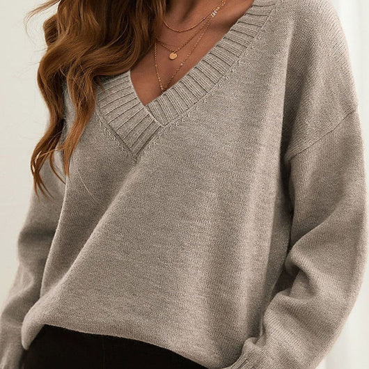 Frieda | Oversized dames gebreide trui met v-hals en lange mouwen