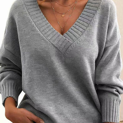 Frieda | Oversized dames gebreide trui met v-hals en lange mouwen
