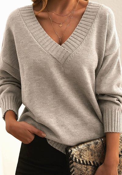 Frieda | Oversized dames gebreide trui met v-hals en lange mouwen