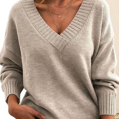 Frieda | Oversized dames gebreide trui met v-hals en lange mouwen