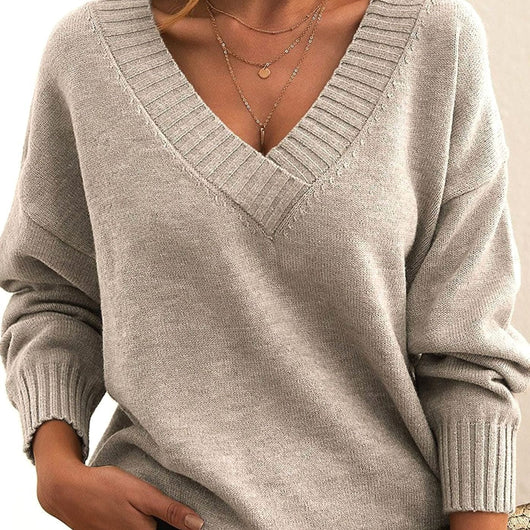 Frieda | Oversized dames gebreide trui met v-hals en lange mouwen