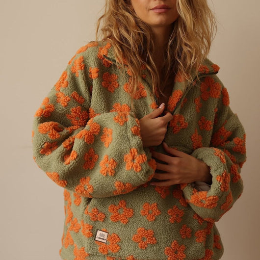 Emilia | Oversized dames sherpa fleecetrui met bloemendessin