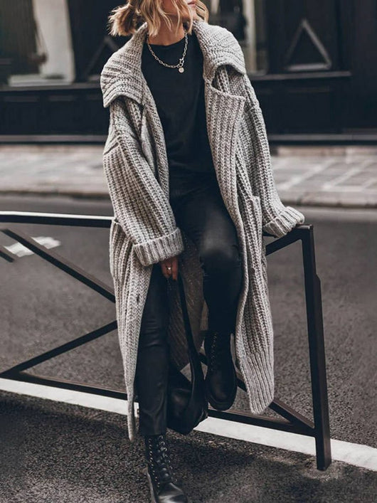 Marlene | Oversized dames grofgebreid vest met revers en knopen