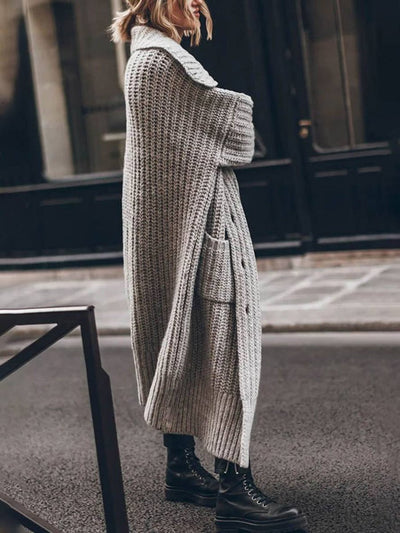 Marlene | Oversized dames grofgebreid vest met revers en knopen