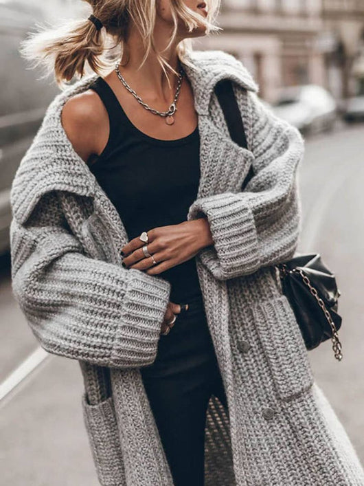 Marlene | Oversized dames grofgebreid vest met revers en knopen