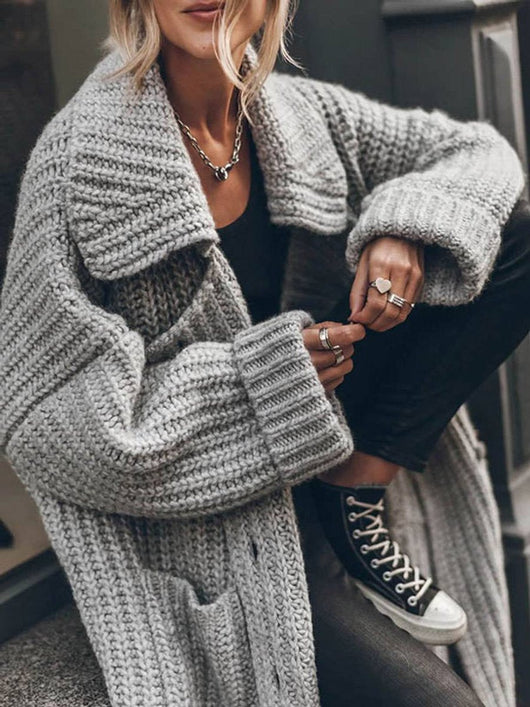 Marlene | Oversized dames grofgebreid vest met revers en knopen
