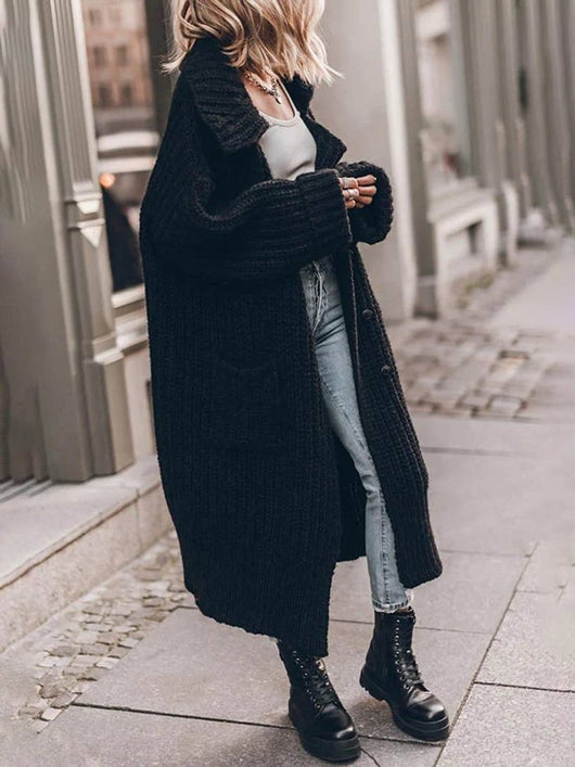 Marlene | Oversized dames grofgebreid vest met revers en knopen