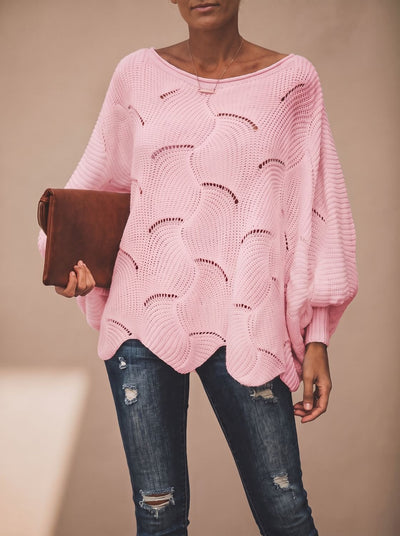 Frieda | Oversized dames gebreide trui met opengewerkt dessin en ronde hals