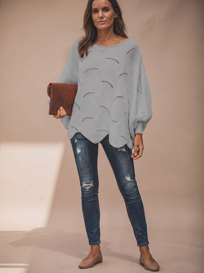Frieda | Oversized dames gebreide trui met opengewerkt dessin en ronde hals