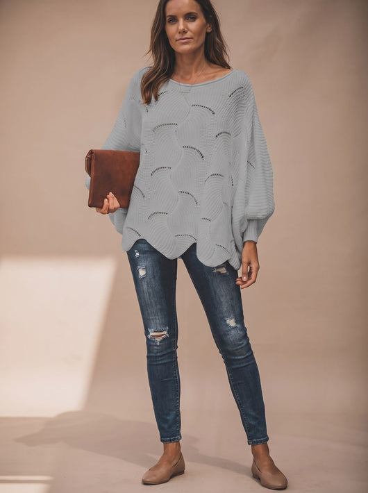 Frieda | Oversized dames gebreide trui met opengewerkt dessin en ronde hals