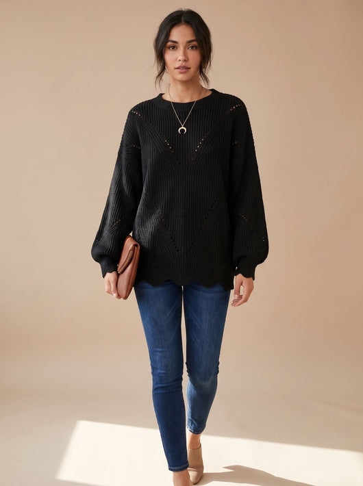 Frieda | Oversized dames gebreide trui met opengewerkt dessin en ronde hals