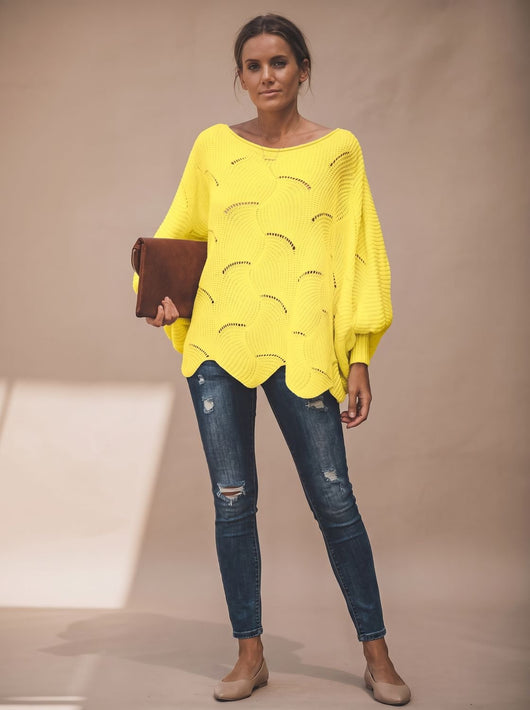 Frieda | Oversized dames gebreide trui met opengewerkt dessin en ronde hals