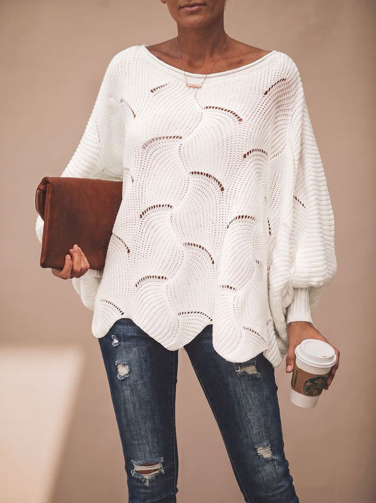 Frieda | Oversized dames gebreide trui met opengewerkt dessin en ronde hals