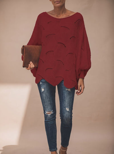 Frieda | Oversized dames gebreide trui met opengewerkt dessin en ronde hals