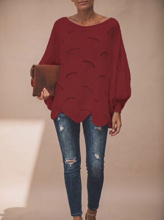 Frieda | Oversized dames gebreide trui met opengewerkt dessin en ronde hals