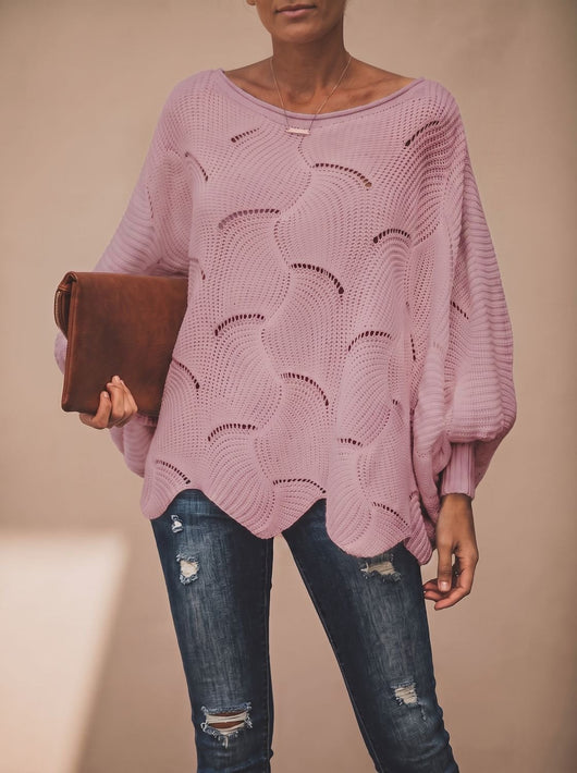 Frieda | Oversized dames gebreide trui met opengewerkt dessin en ronde hals
