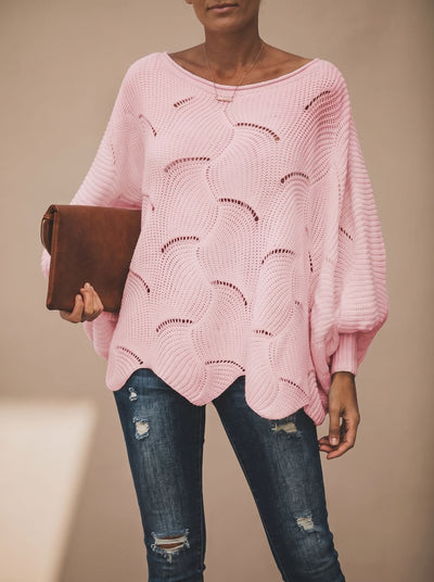 Frieda | Oversized dames gebreide trui met opengewerkt dessin en ronde hals