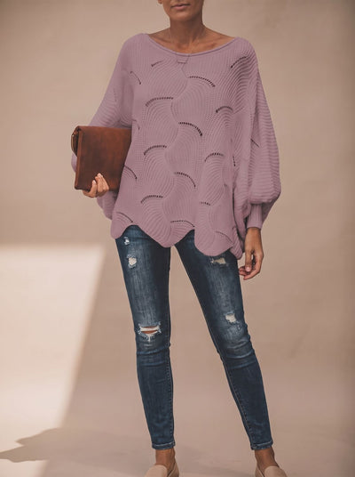 Frieda | Oversized dames gebreide trui met opengewerkt dessin en ronde hals