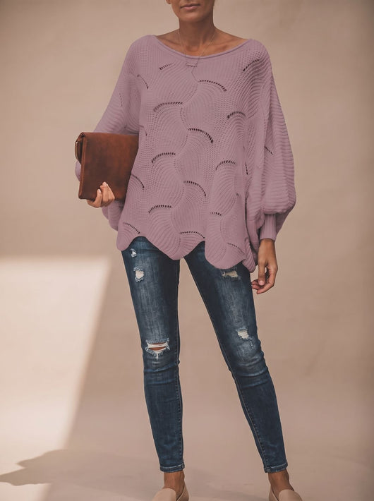 Frieda | Oversized dames gebreide trui met opengewerkt dessin en ronde hals