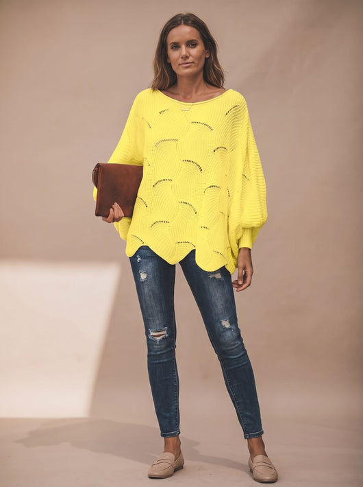Frieda | Oversized dames gebreide trui met opengewerkt dessin en ronde hals