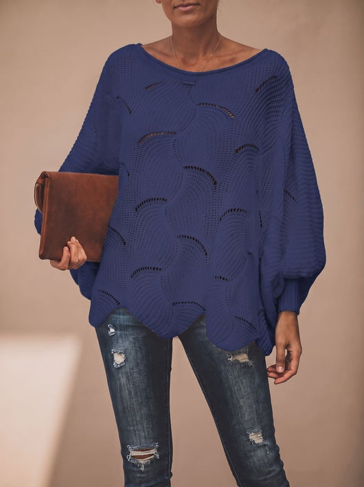 Frieda | Oversized dames gebreide trui met opengewerkt dessin en ronde hals