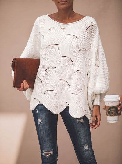 Frieda | Oversized dames gebreide trui met opengewerkt dessin en ronde hals