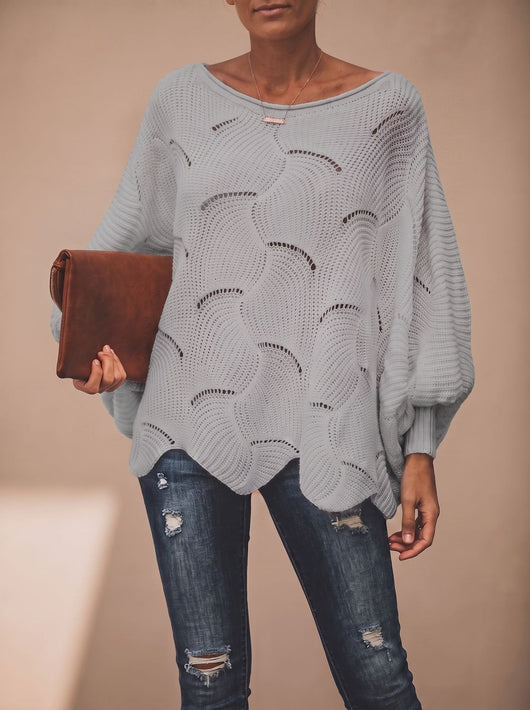 Frieda | Oversized dames gebreide trui met opengewerkt dessin en ronde hals