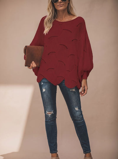Frieda | Oversized dames gebreide trui met opengewerkt dessin en ronde hals