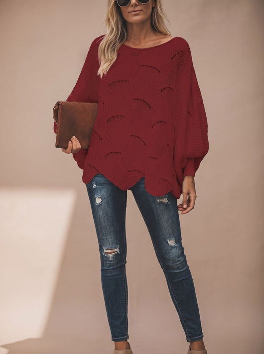 Frieda | Oversized dames gebreide trui met opengewerkt dessin en ronde hals