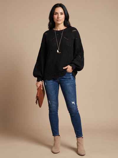 Frieda | Oversized dames gebreide trui met opengewerkt dessin en ronde hals