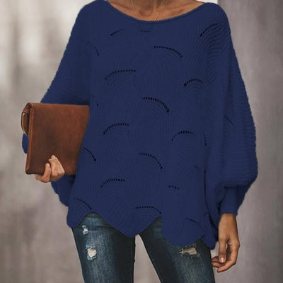 Frieda | Oversized dames gebreide trui met opengewerkt dessin en ronde hals