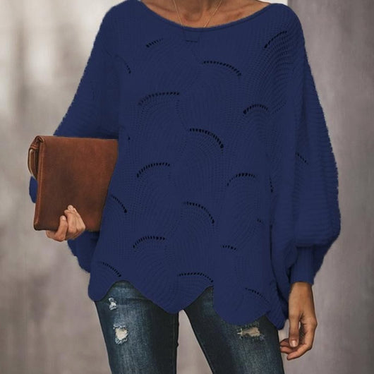 Frieda | Oversized dames gebreide trui met opengewerkt dessin en ronde hals