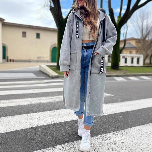 Marlene | Oversized lange dames hoodiejas met capuchon
