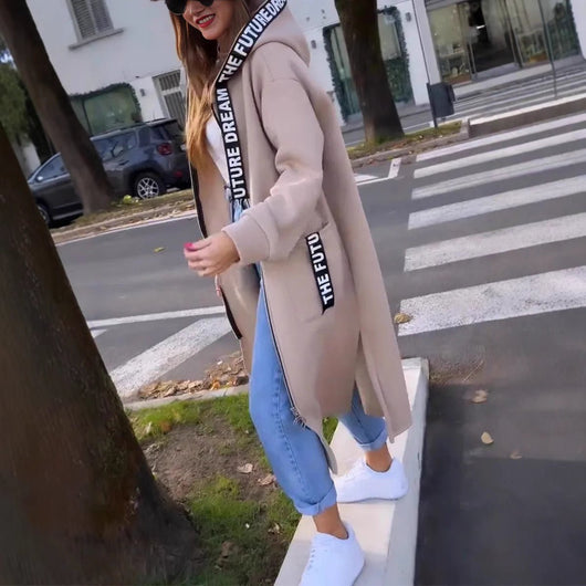 Marlene | Oversized lange dames hoodiejas met capuchon