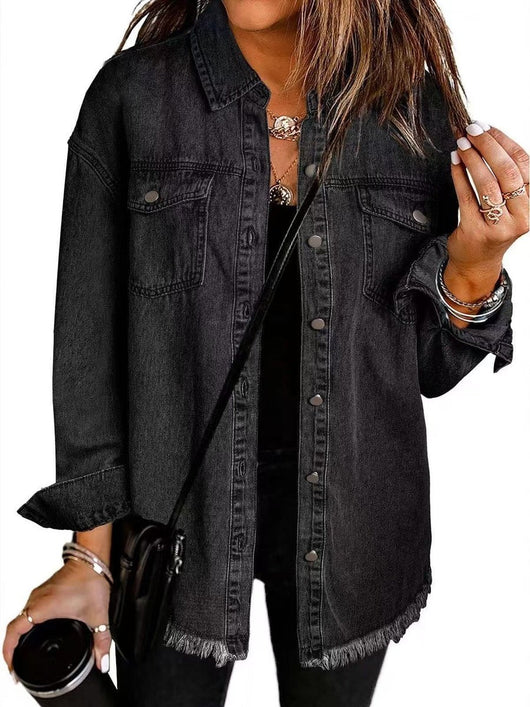 Charlotte | Oversized dames spijkerjasje met knoopsluiting en rafelzoom