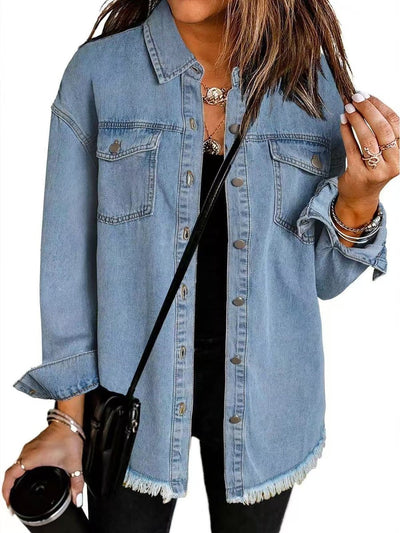 Charlotte | Oversized dames spijkerjasje met knoopsluiting en rafelzoom