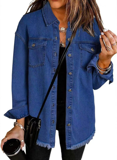 Charlotte | Oversized dames spijkerjasje met knoopsluiting en rafelzoom