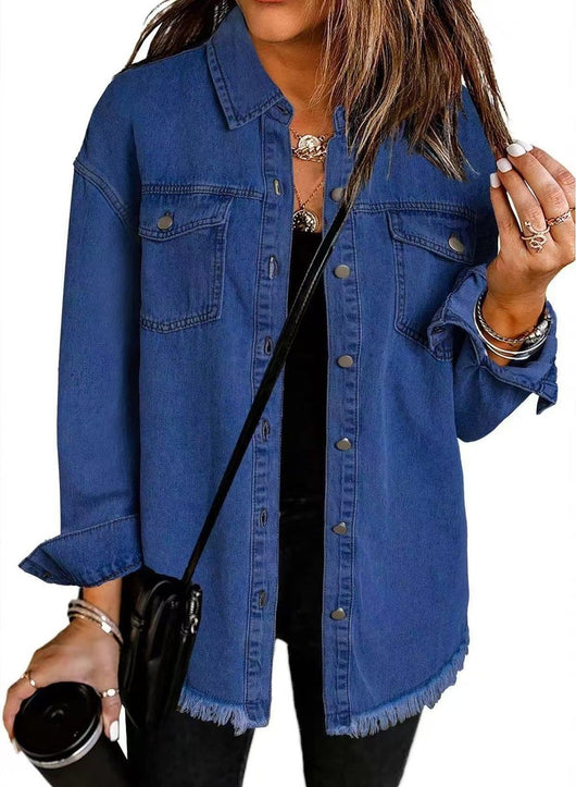 Charlotte | Oversized dames spijkerjasje met knoopsluiting en rafelzoom