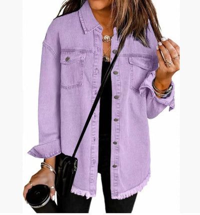 Charlotte | Oversized dames spijkerjasje met knoopsluiting en rafelzoom