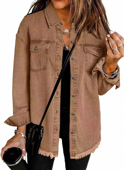 Charlotte | Oversized dames spijkerjasje met knoopsluiting en rafelzoom