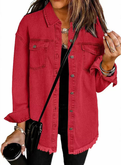 Charlotte | Oversized dames spijkerjasje met knoopsluiting en rafelzoom