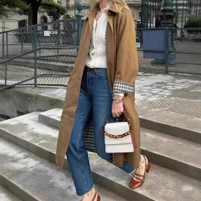 Marie | Lange oversized dames trenchcoat met geruite voering
