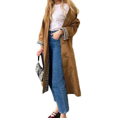 Marie | Lange oversized dames trenchcoat met geruite voering