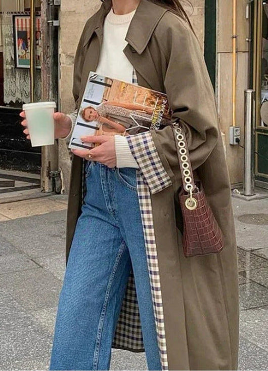 Marie | Lange oversized dames trenchcoat met geruite voering