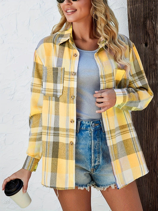 Mia | Dames oversized geruit flanellen overhemd met lange mouwen en knoopsluiting