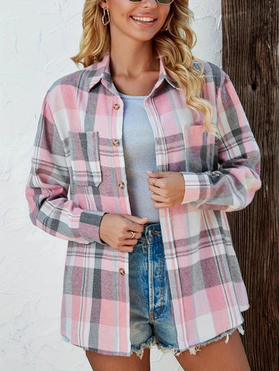 Mia | Dames oversized geruit flanellen overhemd met lange mouwen en knoopsluiting