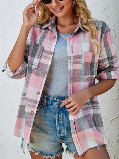 Mia | Dames oversized geruit flanellen overhemd met lange mouwen en knoopsluiting