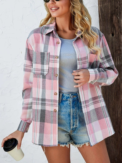Mia | Dames oversized geruit flanellen overhemd met lange mouwen en knoopsluiting