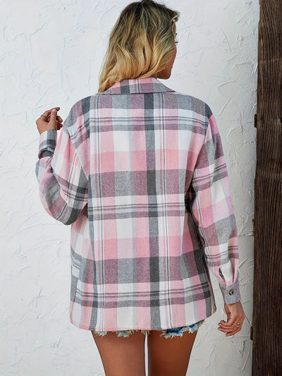 Mia | Dames oversized geruit flanellen overhemd met lange mouwen en knoopsluiting